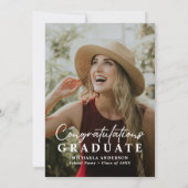 Moderne Graduation Party Handgeschreven Script Fot Kaart (Achterkant)