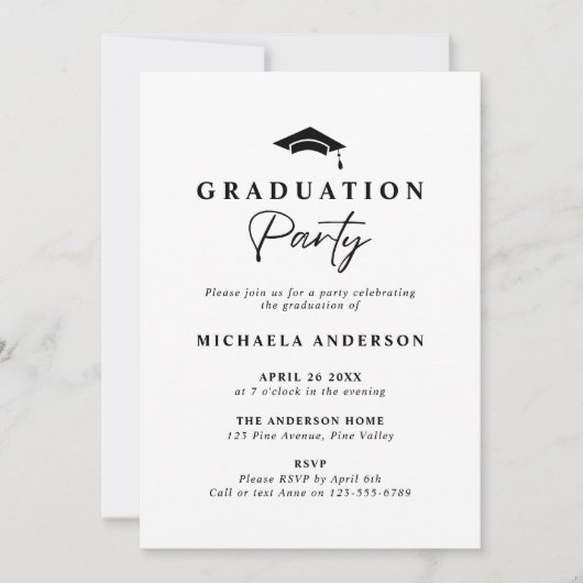 Moderne Graduation Party Handgeschreven Script Fot Kaart (Voorkant)