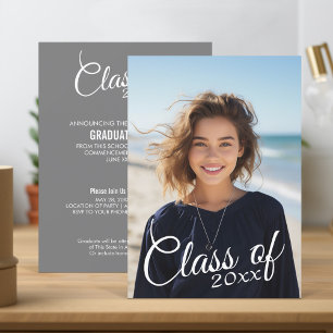 Moderne Graduation Party Photo Charcoal White Kaart