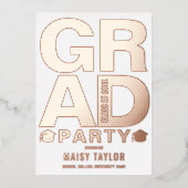 Moderne Graduation Party Photo Roos Gold Folie Uitnodiging (Voorkant)