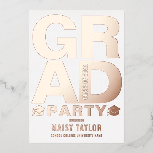 Moderne Graduation Party Photo Roos Gold Folie Uitnodiging (Voorkant)