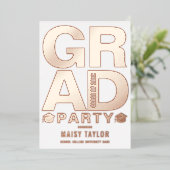 Moderne Graduation Party Photo Roos Gold Folie Uitnodiging (Staand Voorkant)