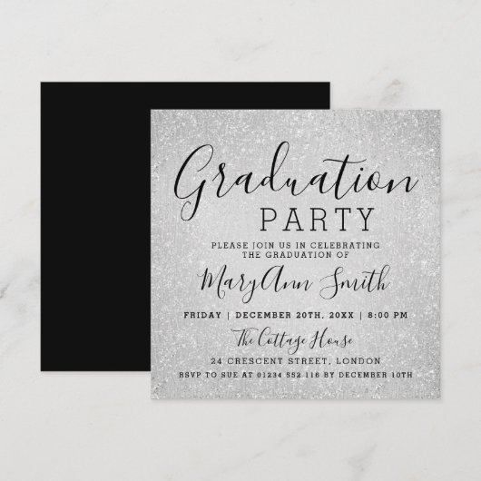 Moderne Graduation Party Silver Glitter Paint Kaart (Voorkant / Achterkant)