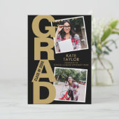 Moderne GraduPartij 3 Foto zwart en goud Kaart (Staand voorkant)