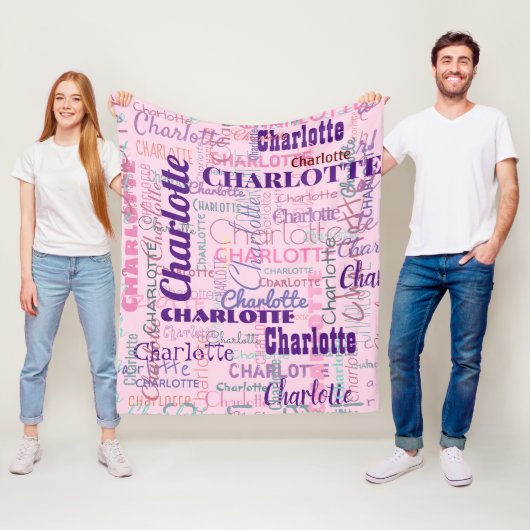 Moderne graffiti roze naampatroon fleece deken (In situ)