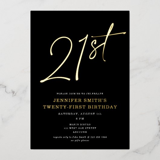 Moderne grafische 21e 21e verjaardag van het Manus Folie Uitnodiging (Voorkant)