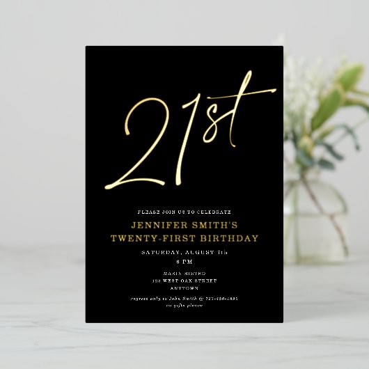 Moderne grafische 21e 21e verjaardag van het Manus Folie Uitnodiging (Staand Voorkant)