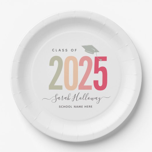 Moderne grafische Afstuderen Blush roze Afstudeerd Papieren Bordje (Voorkant)