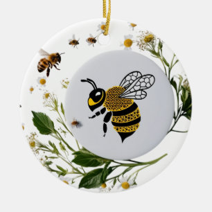Moderne Grafische Bij Botanische Krans Keramische  Keramisch Ornament