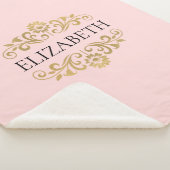 Moderne grafische Blush Pink Gold Monogram Sherpa Deken (3/4)