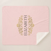 Moderne grafische Blush Pink Gold Monogram Sherpa Deken (Voorkant (horizontaal))