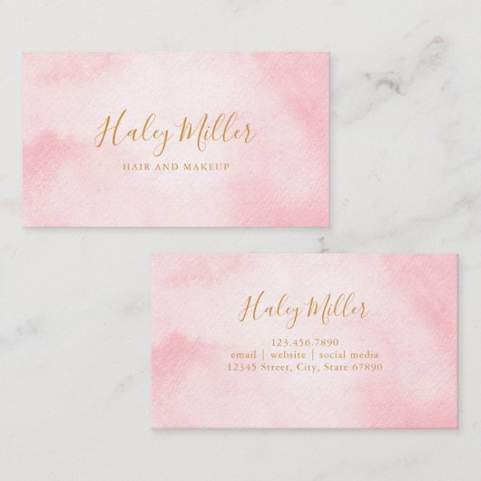 Moderne grafische Blush roze Waterverf Visitekaartje (Voorkant / Achterkant)