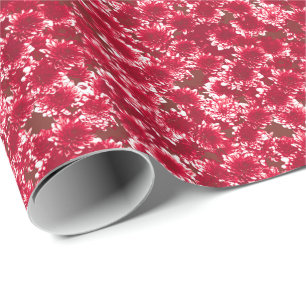 Moderne grafische Dahlia Patroon, donkerrood en wi Cadeaupapier