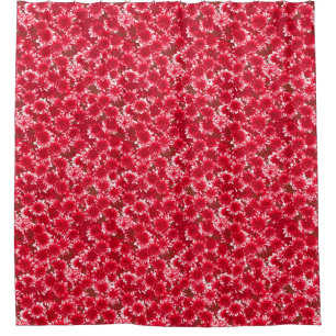 Moderne grafische Dahlia Patroon, donkerrood en wi Douchegordijn