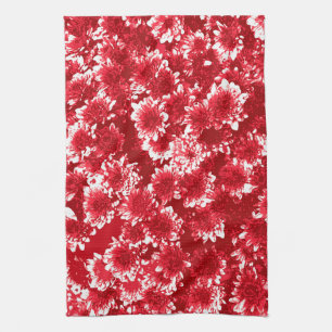 Moderne grafische Dahlia Patroon, donkerrood en wi Theedoek