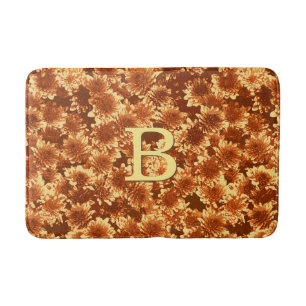 Moderne grafische Dahlia Pattern, bruin en goud Badmat