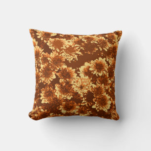Moderne grafische Dahlia Pattern, bruin en goud Kussen