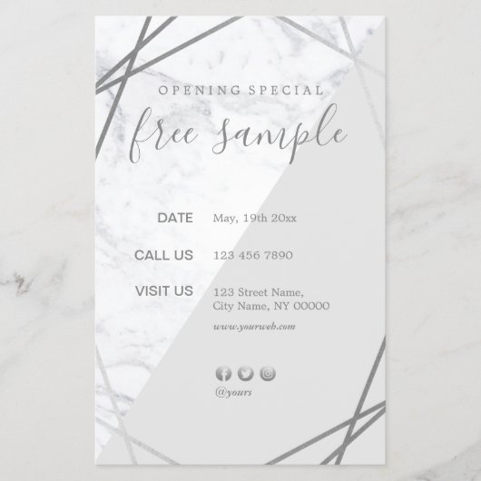 Moderne grafische geometrische marmer Silver 5.5x8 Flyer (Voorkant)