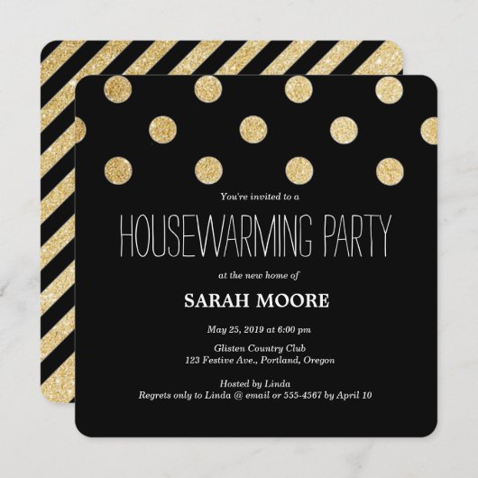 Moderne grafische Glitter Gold Black Housewarming  Kaart (Voorkant / Achterkant)