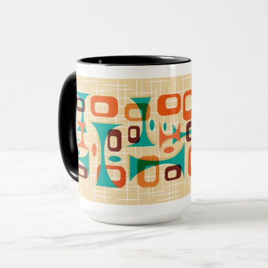 Moderne grafische gogies uit het midden van de eeu mok (Voorkant links)