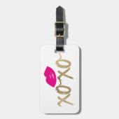 Moderne grafische Gold XOXO Hot Pink Lips Bagagelabel (Voorkant verticaal)