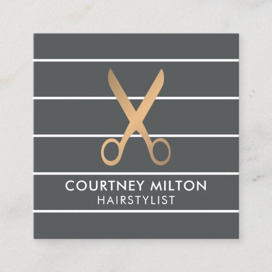 Moderne grafische grijze stripes Faux Gold Hair St Vierkante Visitekaartje (Voorkant)