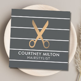 Moderne grafische grijze stripes Faux Gold Hair St Vierkante Visitekaartje