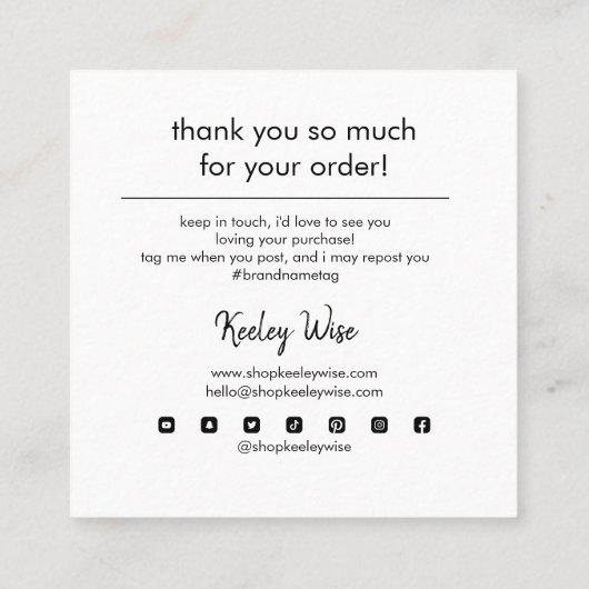 Moderne grafische kaart - Hartelijk dank voor uw z Vierkante Visitekaartje (Achterkant)