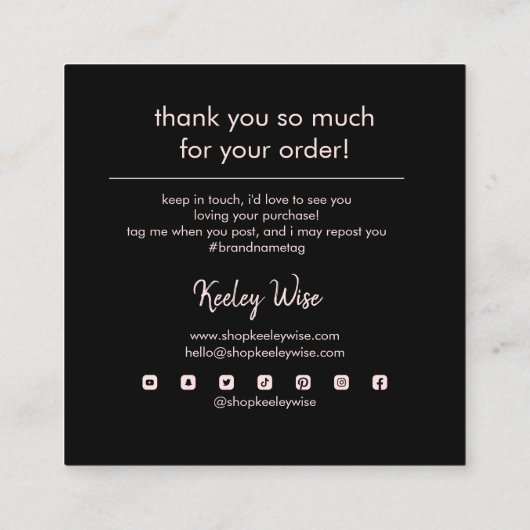 Moderne grafische kaart Hartelijk dank voor uw zak Vierkante Visitekaartje (Achterkant)