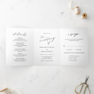 Moderne grafische kalligrafie Eenvoudig elegant hu Drieluik Uitnodiging