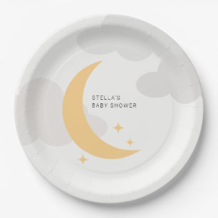 Moderne Grafische Maan Sterren Wolken Baby Shower Papieren Bordje