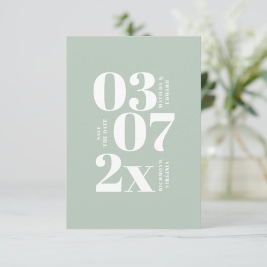 Moderne, grafische minimale bruiloft met de datum (Staand voorkant)