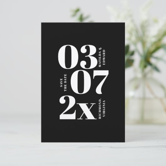 Moderne, grafische minimale bruiloft met de datum (Staand voorkant)