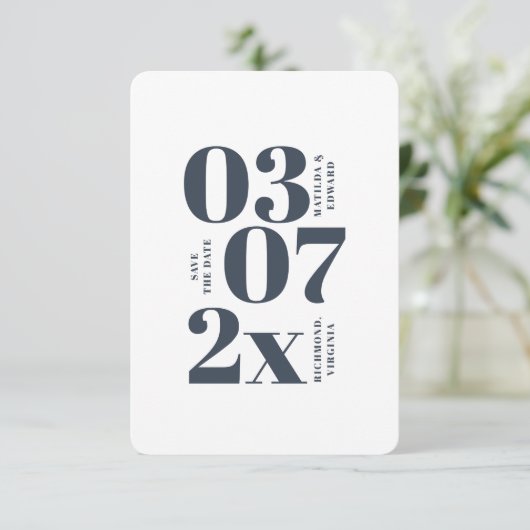 Moderne, grafische minimale bruiloft met de datum (Staand voorkant)