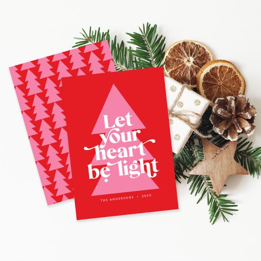 Moderne grafische minimale kerst rood en roze feestdagenkaart