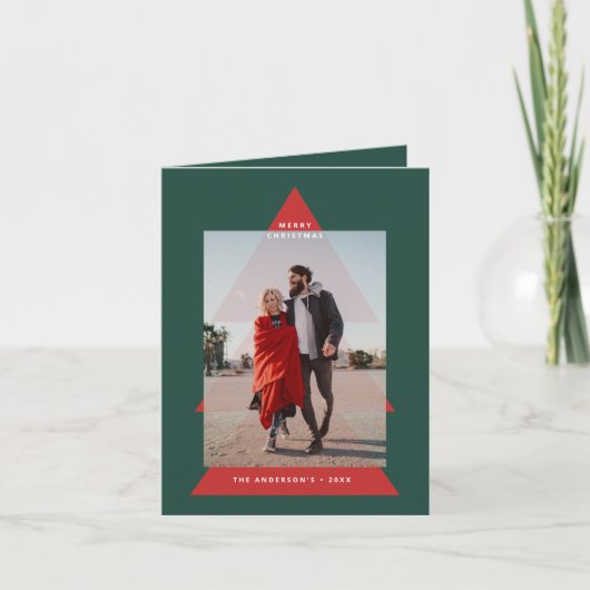 Moderne grafische minimale kerstboomfoto feestdagen kaart (Voorkant)