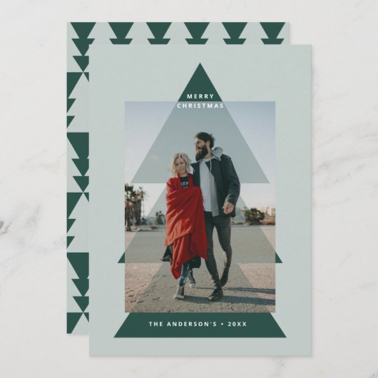 Moderne grafische minimale kerstboomfoto feestdagenkaart (Voorkant / Achterkant)