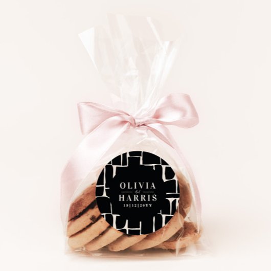 Moderne grafische minimalistische zwart-wit feest ronde sticker