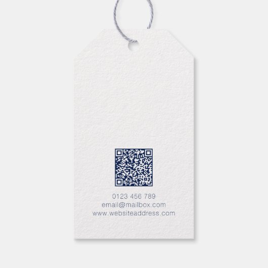 Moderne Grafische monogram marine & witte QR-code Cadeaulabel (Achterkant)