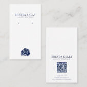 Moderne Grafische monogram marine & Witte QR Code  Visitekaartje (Voorkant / Achterkant)
