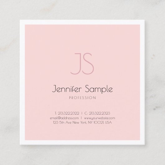 Moderne grafische monogram ontwerp roze roze vlakt vierkante visitekaartje (Voorkant)