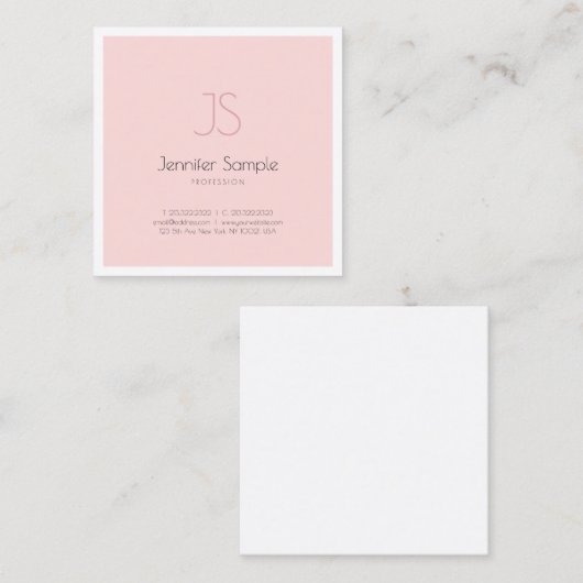 Moderne grafische monogram ontwerp roze roze vlakt vierkante visitekaartje (Voorkant / Achterkant)