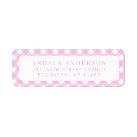 Moderne grafische pasteel Blush roze gingham speld Etiket (Voorkant)
