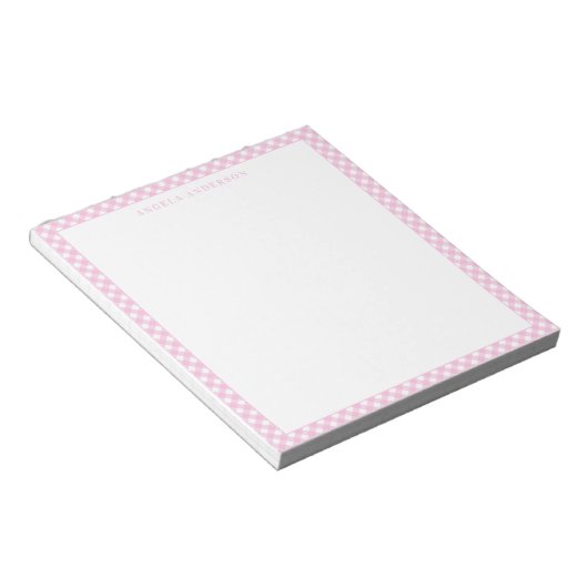 Moderne grafische pasteel Blush roze gingham speld Notitieblok (Schuin)