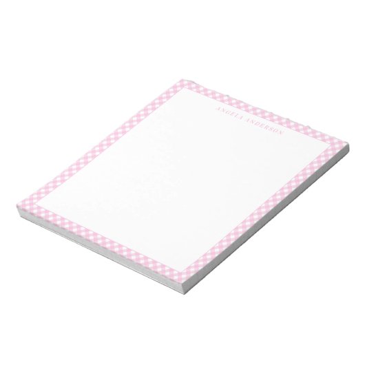 Moderne grafische pasteel Blush roze gingham speld Notitieblok (Linkerzijde)