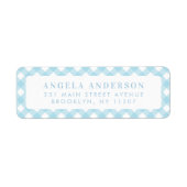 Moderne grafische pasteel licht blauw gingham spel etiket (Voorkant)
