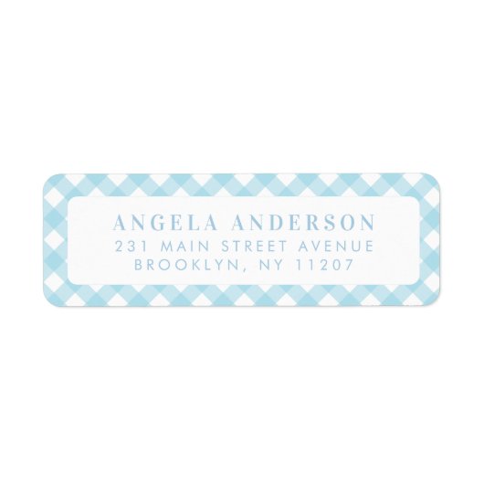 Moderne grafische pasteel licht blauw gingham spel etiket (Voorkant)