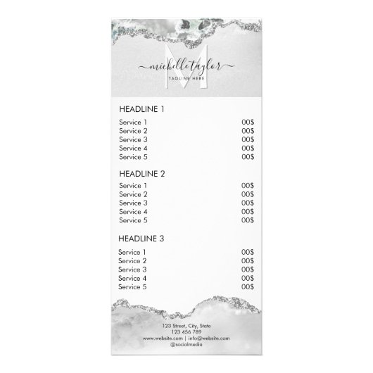 Moderne grafische prijslijst Service Monogram Silv Reclamekaart (Voorkant)