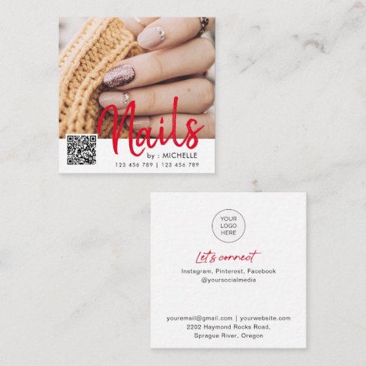 Moderne grafische QR-codetekens foto-visitekaartje Vierkante Visitekaartje (Voorkant / Achterkant)