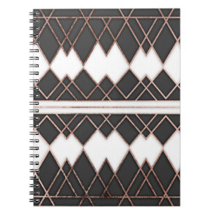 Moderne grafische Roos Gold Black en White driehoe Notitieboek